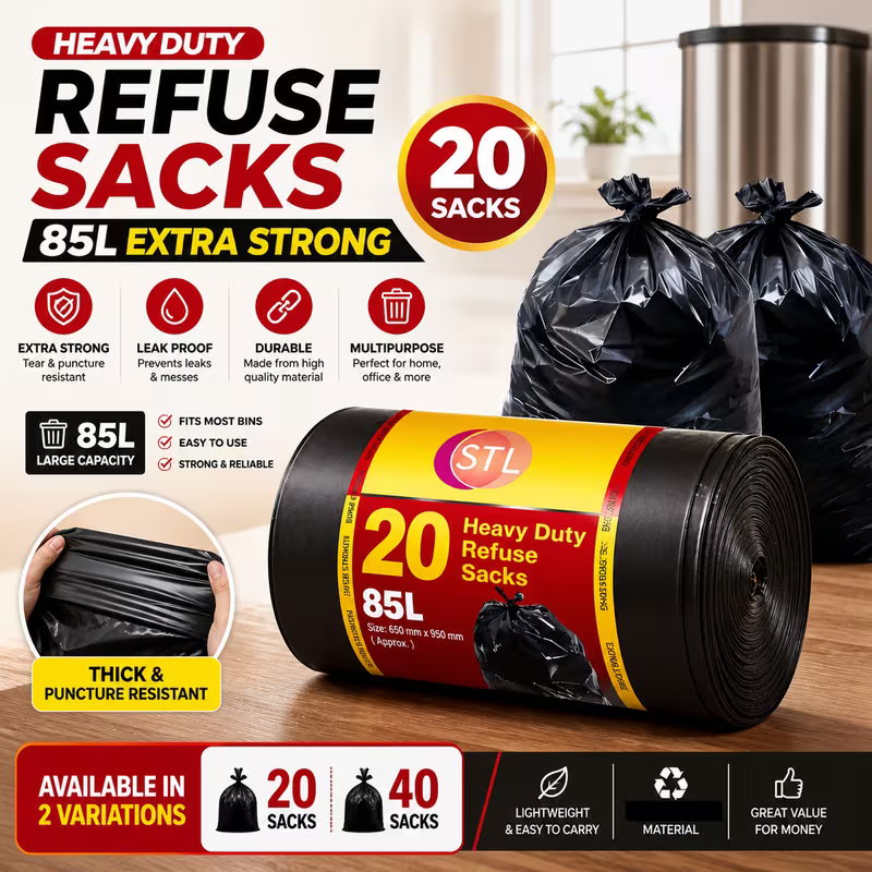 EXTRA STRONG HEAVY DUTY BLACK BIN LINERS RUBBISH BAGS WASTE REFUSE GARBAGE SACKS