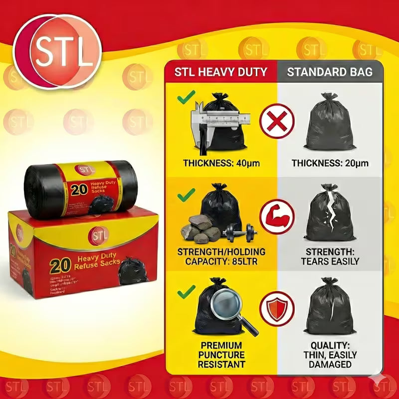 EXTRA STRONG HEAVY DUTY BLACK BIN LINERS RUBBISH BAGS WASTE REFUSE GARBAGE SACKS