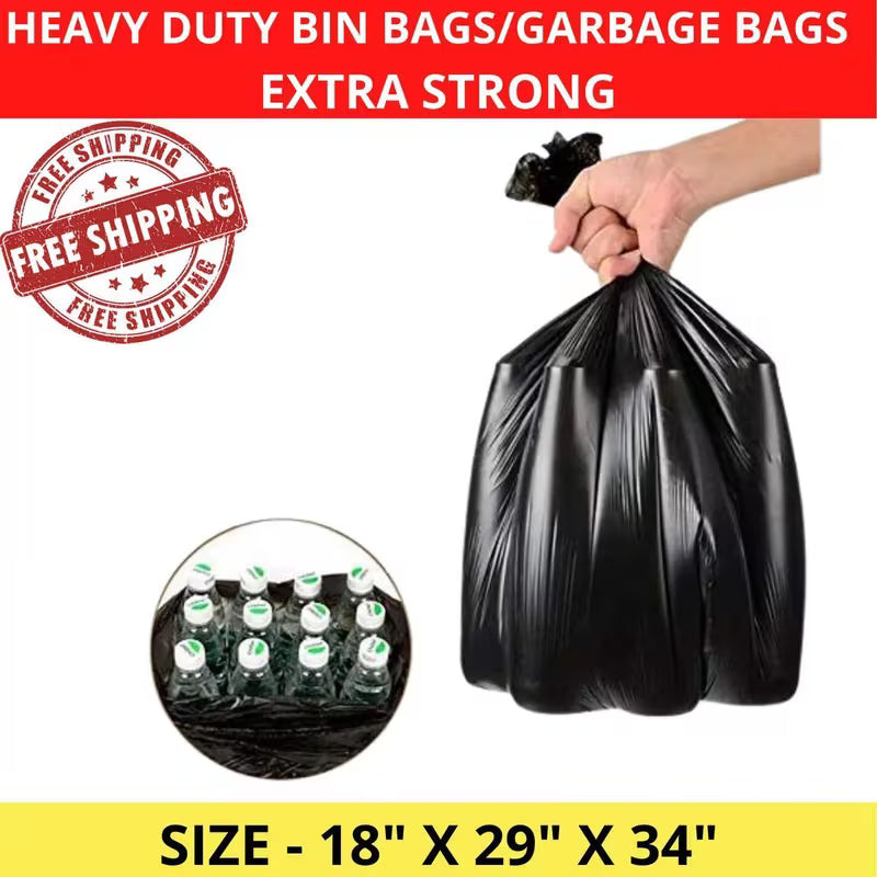 EXTRA STRONG HEAVY DUTY BLACK BIN LINERS RUBBISH BAGS WASTE REFUSE GARBAGE SACKS